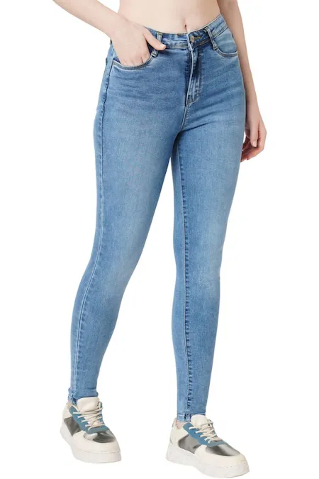 Medium Blue Solid Ankle Length Casual Women Skinny Fit Jeans